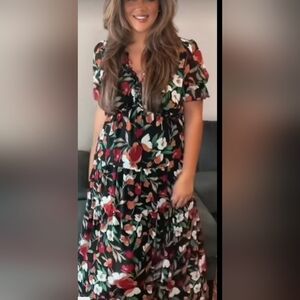 Floral Women Dress - Black and Red